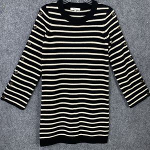 Madewell Striped Merino Wool Button Up Sleeves Sweater Dress Black Cream XXS